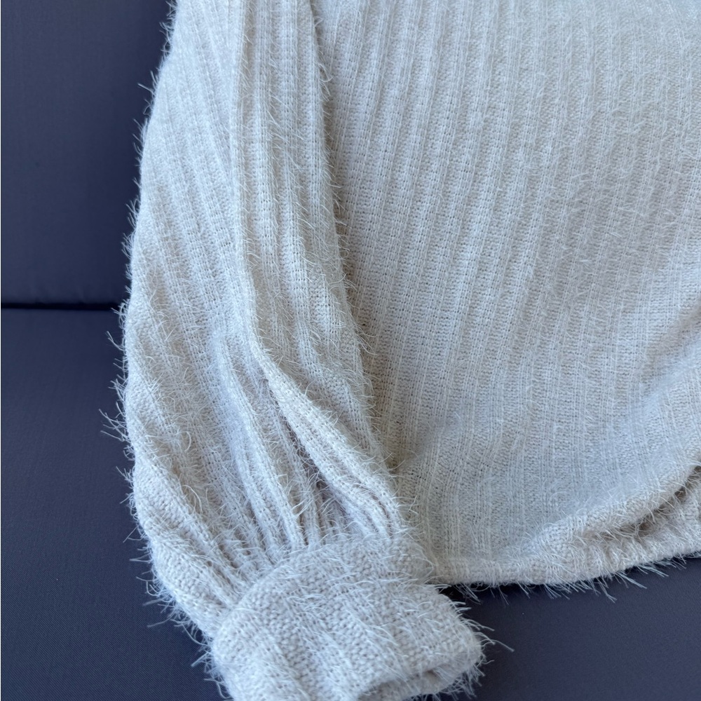 NWOT Zara Cream Ribbed Women's Sweater Cuffed Sleeve - Picture 6 of 8